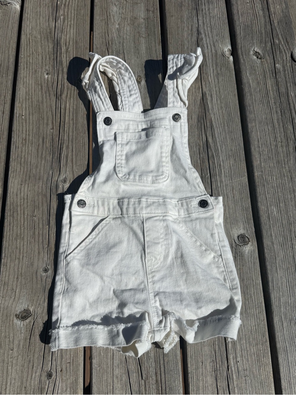 Okie Dokie White Denim Overall One-Piece, Adjustable Straps, 4T